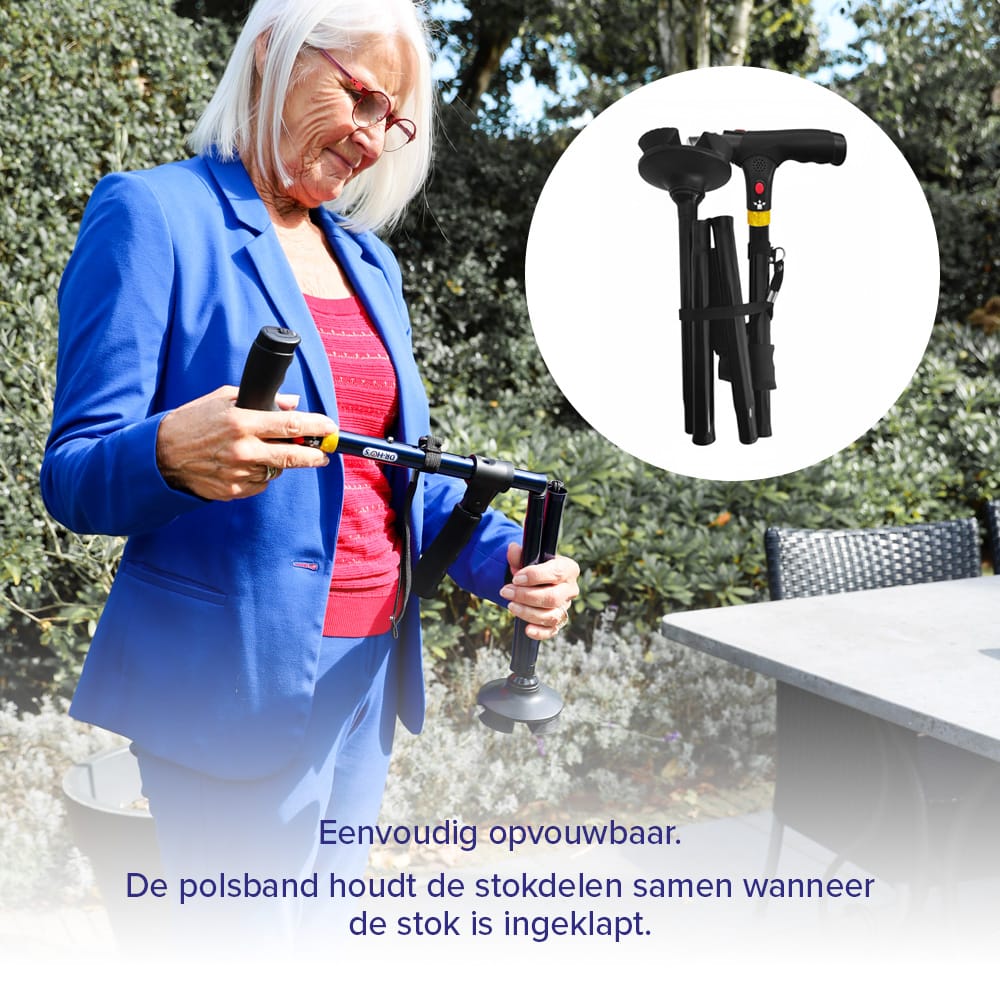 DR-HO'S Get Up & Go Wandelstok - Opvouwbaar, met LED-verlichting en alarm