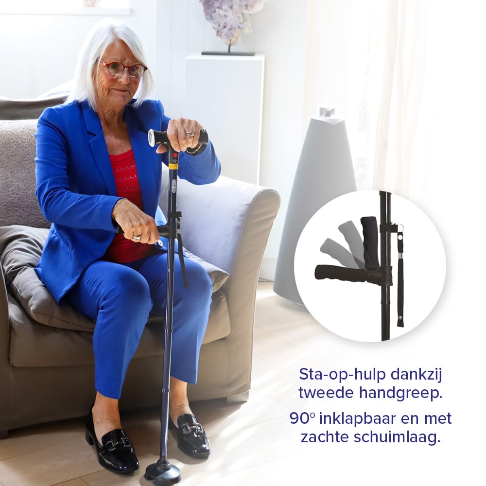 DR-HO'S Get Up & Go Wandelstok - Opvouwbaar, met LED-verlichting en alarm