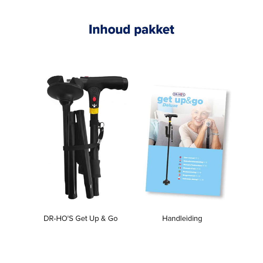 DR-HO'S Get Up & Go Wandelstok - Opvouwbaar, met LED-verlichting en alarm