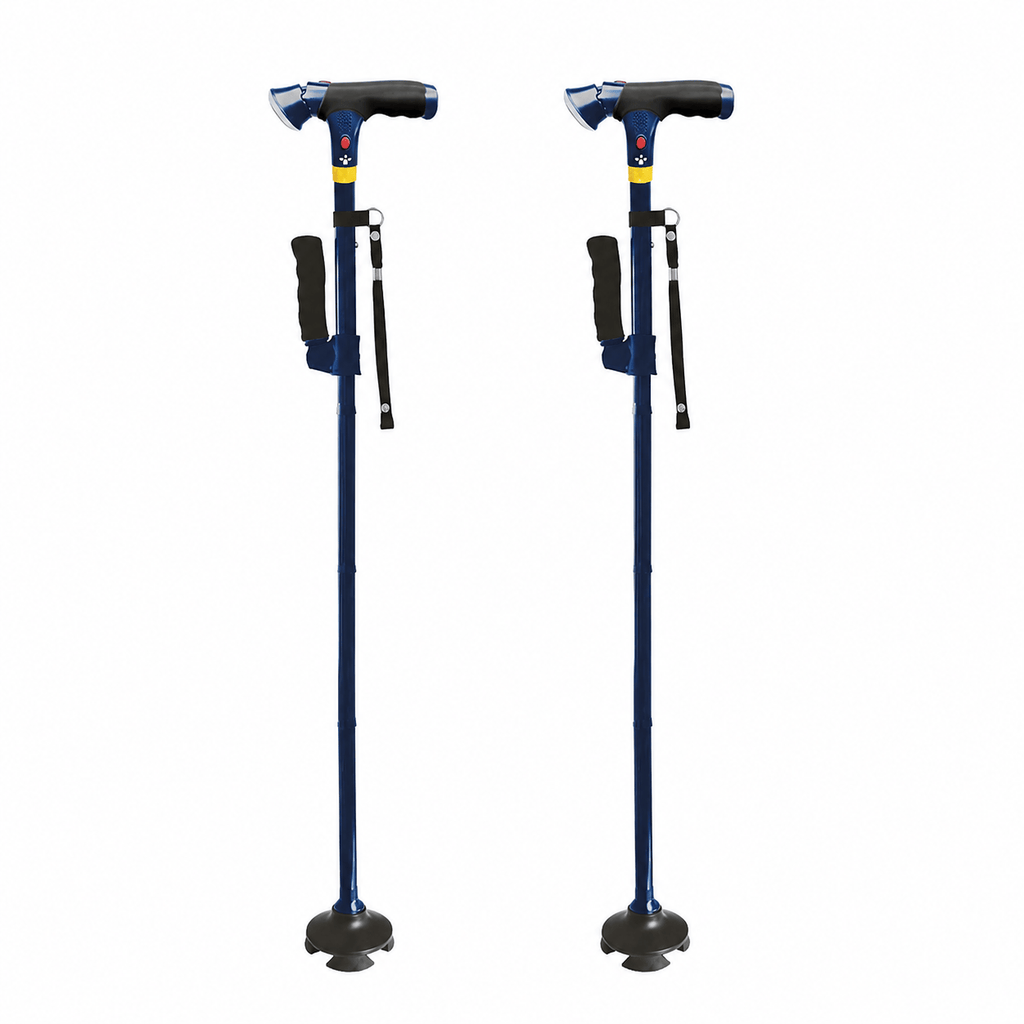 DR-HO'S Get Up & Go Wandelstok - Opvouwbaar, met LED-verlichting en alarm blauw navy